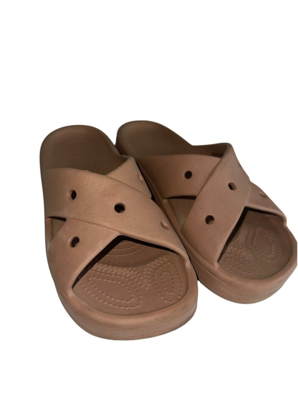 Crocs Classic Cross-Strap Slide Sandals Womens Size 8 Tan Brown Platform Slip On